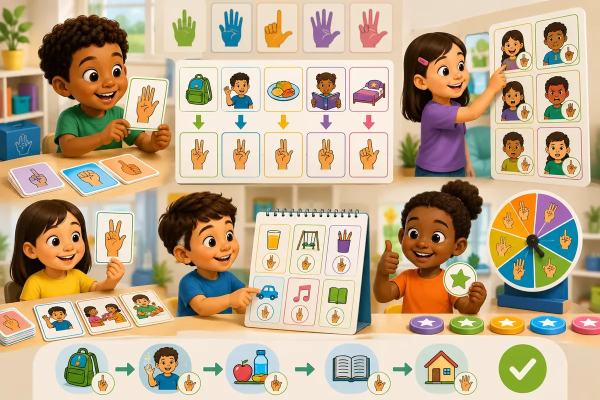 Criança lendo livro mágico com personagens de Libras