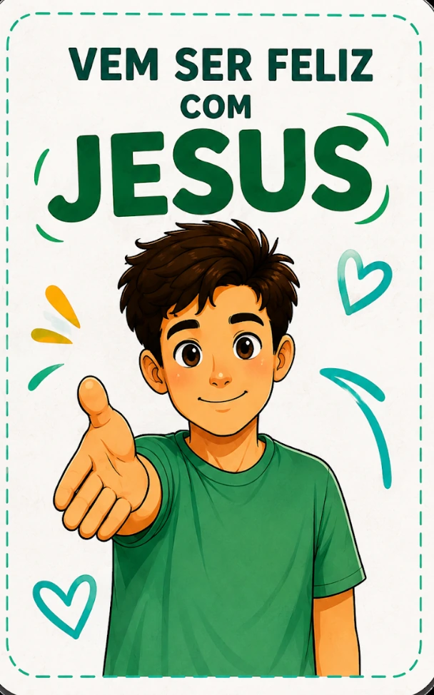 Card cristão em Libras — Vem ser feliz com Jesus